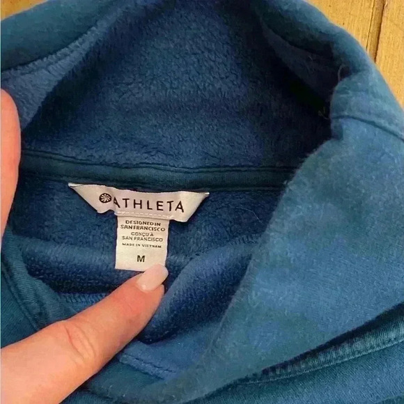 Athleta Womens Pullover Oversized Turtleneck Pockets Poly Cotton Thumb Holes M - Picture 9 of 12